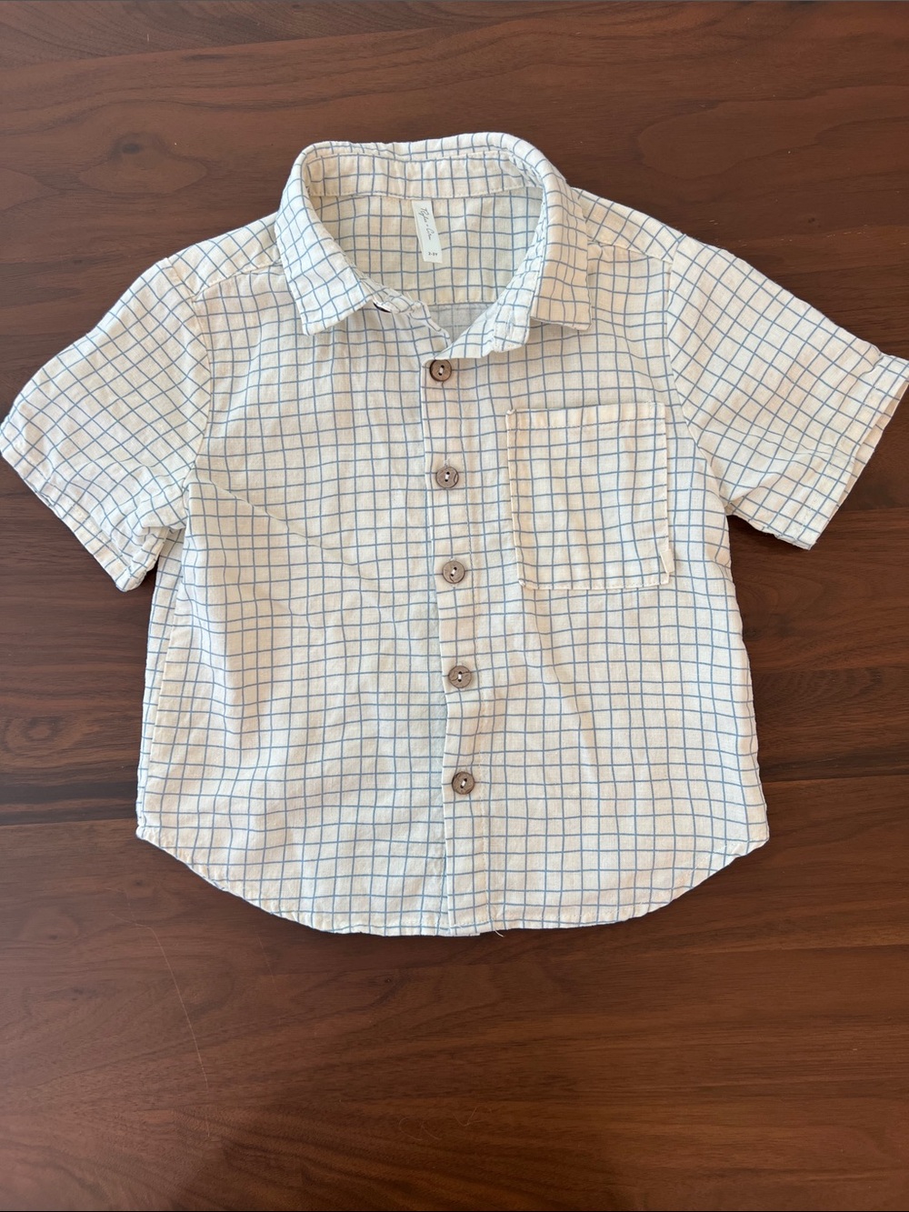 Rylee + Crew Short-Sleeve Button-Front Shirt in Light Blue Windowpane, 2-3 years